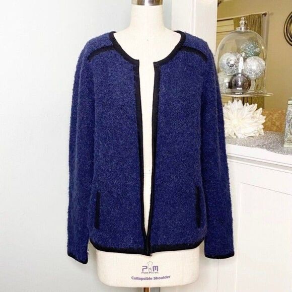 Boden Navy & Black Boucle Sweater Jacket Cozy Winter Casual Wear Size 10 - Picture 2 of 9